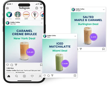 Multiple localized instagram posts with different images, prices and texts